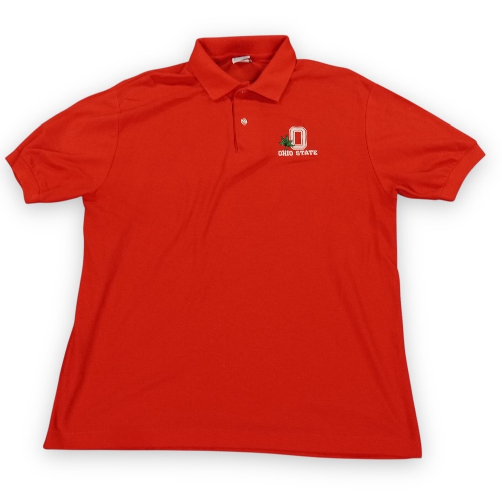 VTG Ohio State Buckeyes Polo Shirt L Red Made in USA Midwest Embroidery 90s NCAA
